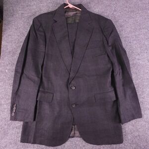 VTG 90s Evan Picone 44L 32x32 2pc Pant Suit Charcoal Dark Gray 100% Wool Pleated